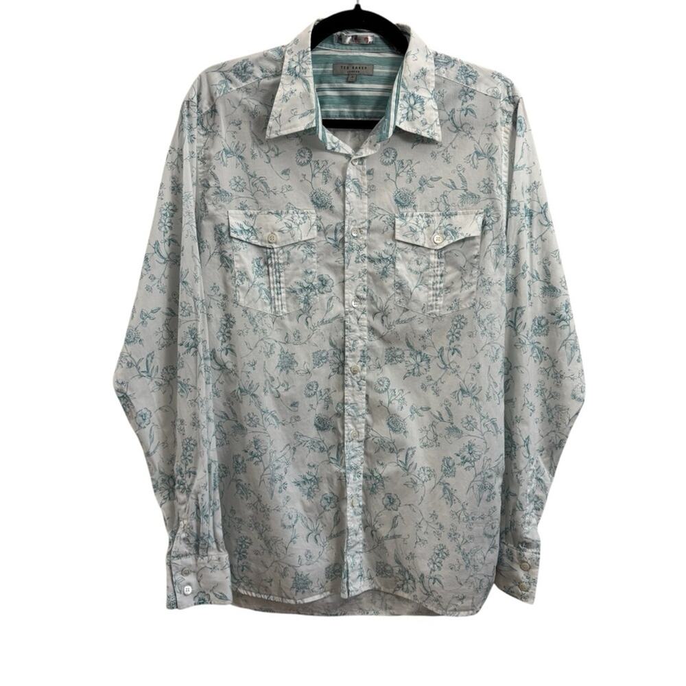 Ted Baker Blue and White Floral Button Down Shirt